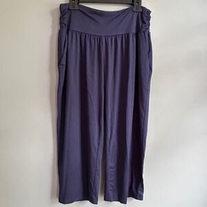UEU Women Navy Blue Wide Leg Cropped Pants High Waist Smocked Pockets 2XL NEW